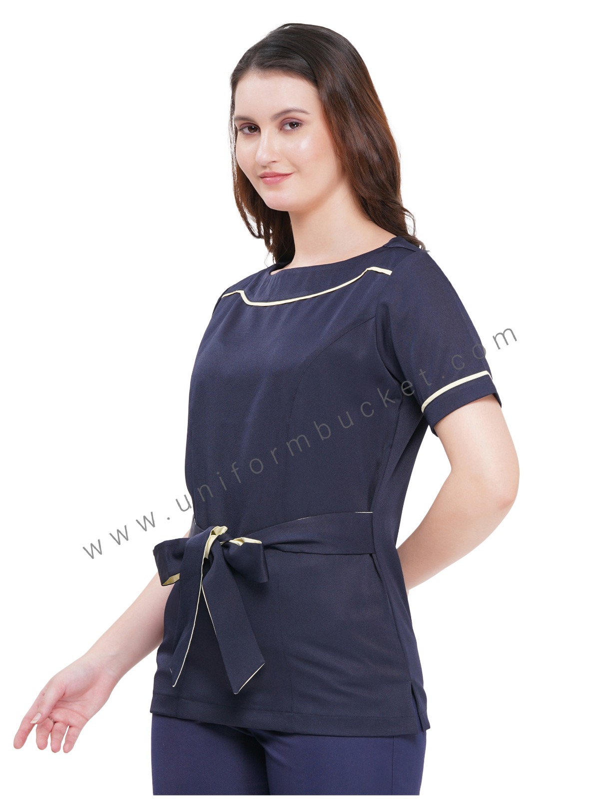 NAVY BLUE FEMALE STYLISH TOP WITH PISTA TRIM BELT view 6